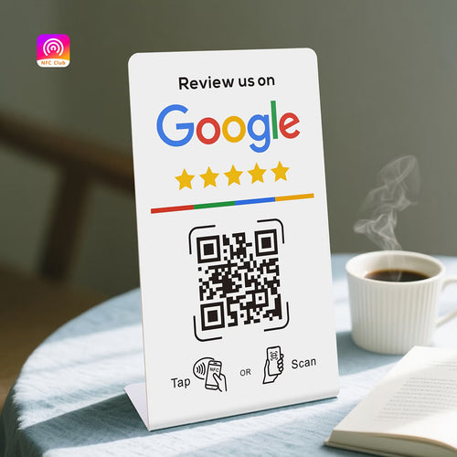 Expositor NFC + QR de mostrador (Blanco)